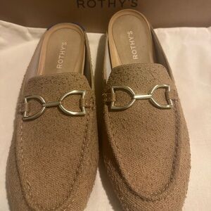 Rothy's Tan Loafers with Gold Accents